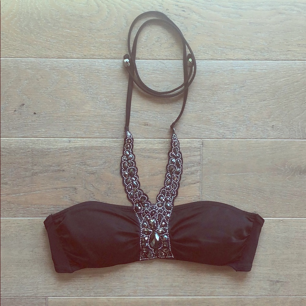 Crystal embedded black Bikini top